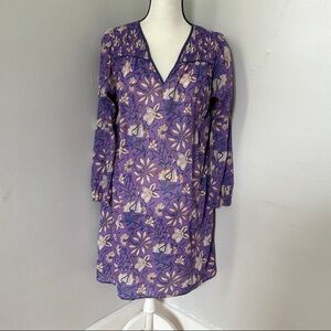 Xirena Nyssa Floral Long Sleeve V Neck Smocked Mini Dress Purple Gaze Small